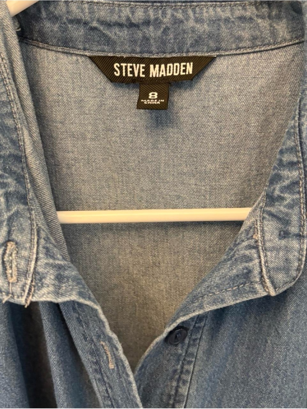 Steve Madden ruched Denim Button-Front Dress with Tie Waist - Picture 4 of 4
